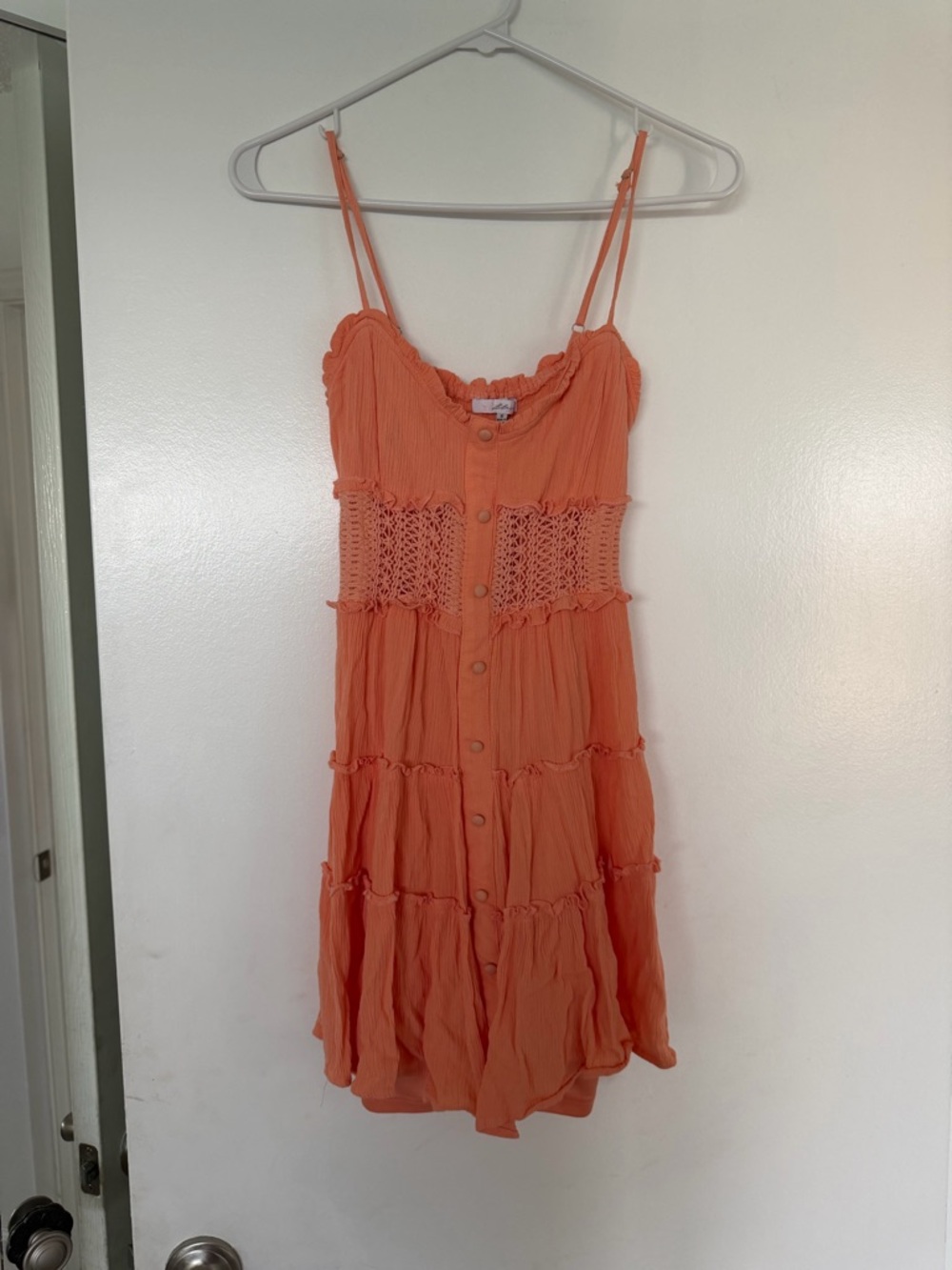 Peach Ruffle Tiered Button-Front Mini Dress - Picture 2 of 2